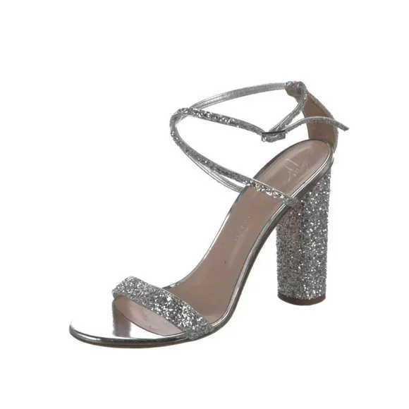 Giuseppe Zanotti Leather Sandals Silver Glitter  Accents Size 37.5EU - Picture 5 of 7